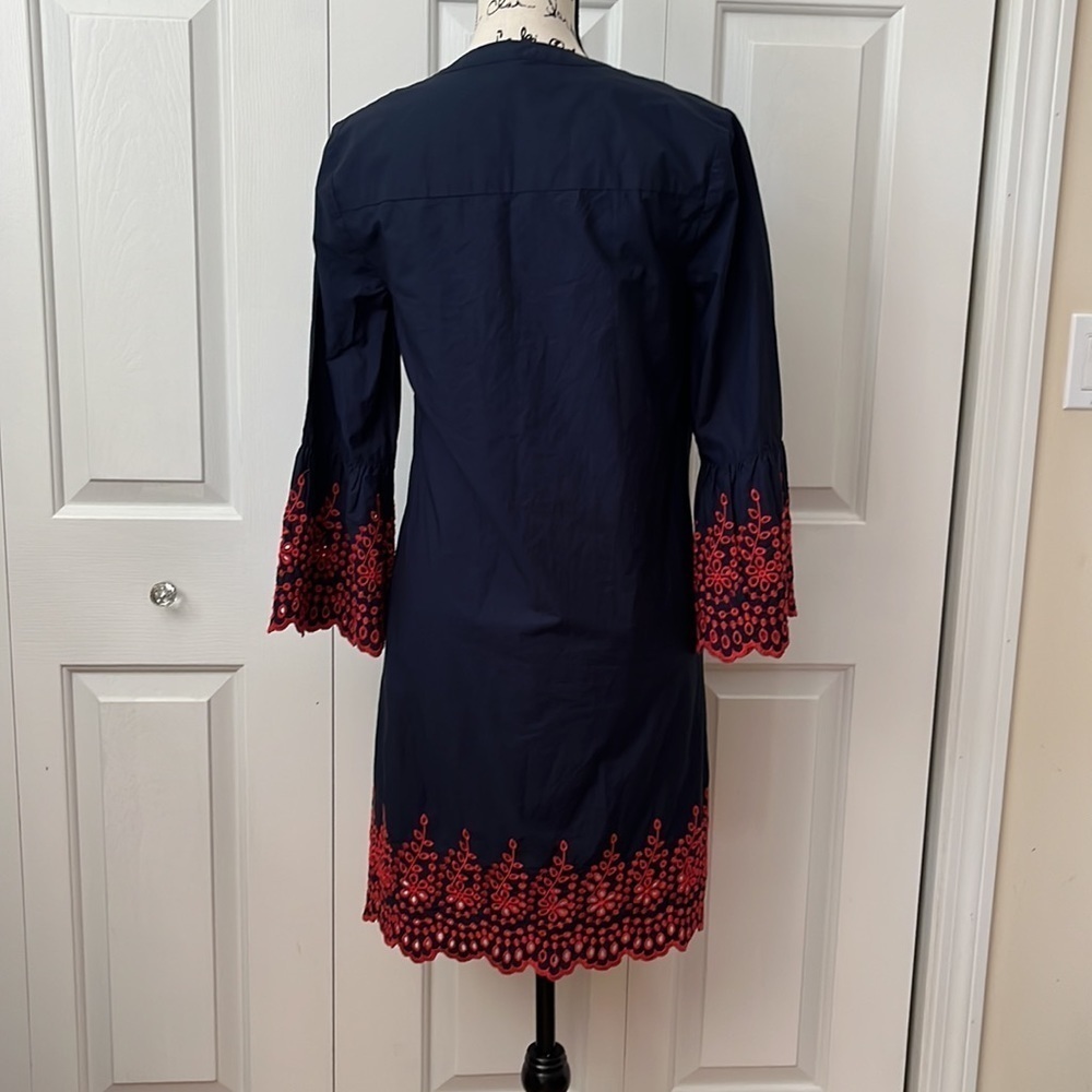NWT J. Crew Embroidered Eyelet bell sleeve dress Sz XS Sm​ - Picture 3 of 10